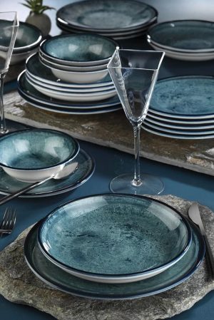 Kütahya Porselen Blue Stone Nano Krem 24 Parça 6 Kişilik Yemek Takımı - Şık ve Dayanıklı Porselen Set