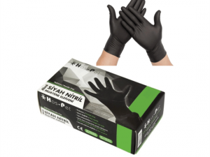 HASPET Siyah Nitril Pudrasız Muayene Eldiveni L | Tek Kullanımlık, Lateks İçermez, Dayanıklı ve Esnek - 100’lü Kutu