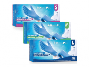 HASPET Mavi Nitril Pudrasız Muayene Eldiveni M | Tek Kullanımlık, Lateks İçermez, Sağlık ve Temizlik İçin Uygun – 100’lü Kutu