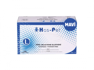 Haspet Vinil Pudrasız Muayene Eldiveni Mavi - L Beden (100'lü)