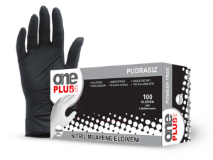 One Plus Nitril Pudrasız Muayene Eldiveni Siyah - S Beden (100'lü)