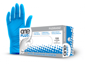 One Plus Nitril Pudrasız Muayene Eldiveni Mavi - M Beden (100'lü)