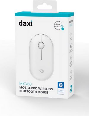 Daxi MX300 Mobile Pro Beyaz Sessiz Kablosuz Mouse – Bluetooth & 2.4GHz Dual Bağlantı