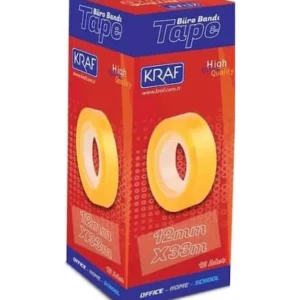 Kraf Selobant Büro Bandı 12 mm x 33 m - 12’li Kutu, Şeffaf, Ofis ve Kırtasiye Kullanımı İçin