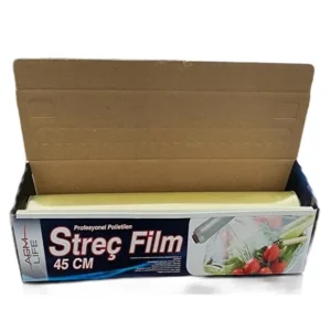 AGM Life Polietilen Gıda Streç Film Şeffaf 45 cm x 150 m – Kutulu ve Kesici Bıçaklı Profesyonel Streç Film